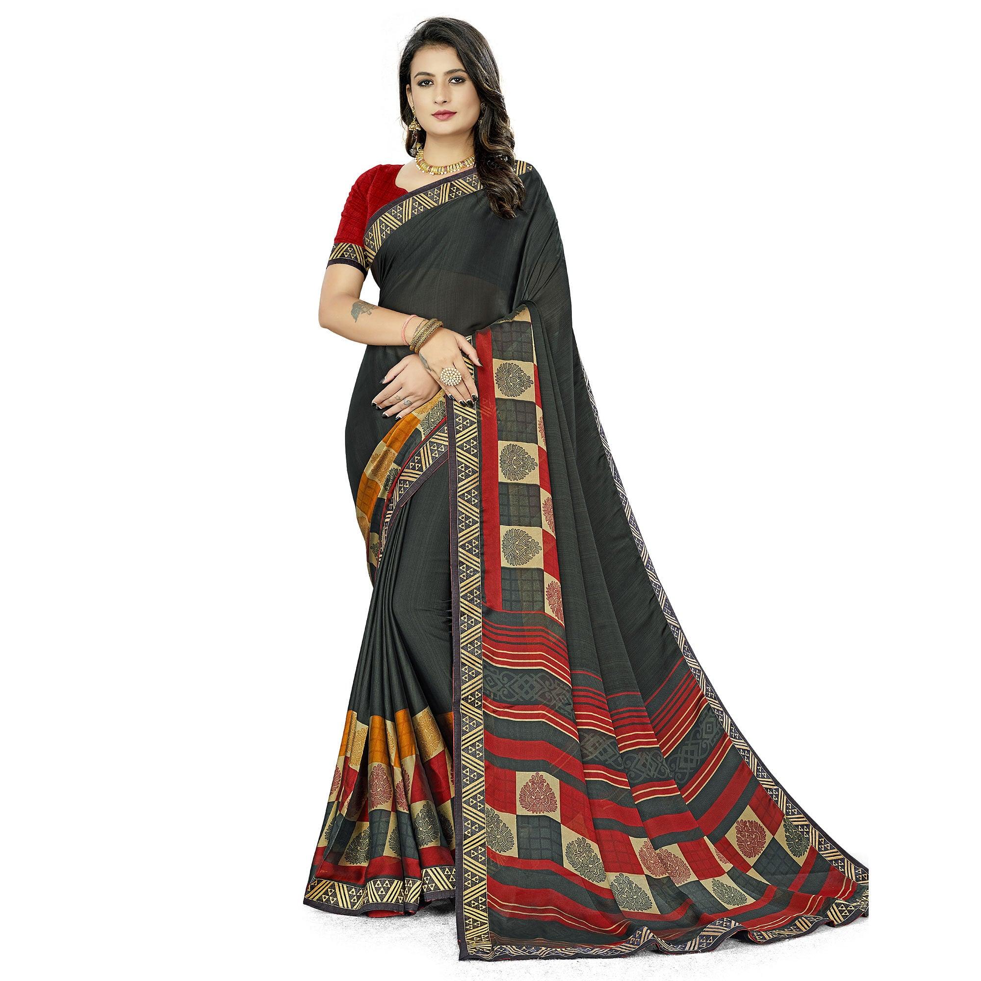 Green Casual Wear Printed Rangoli Silk Saree - Peachmode
