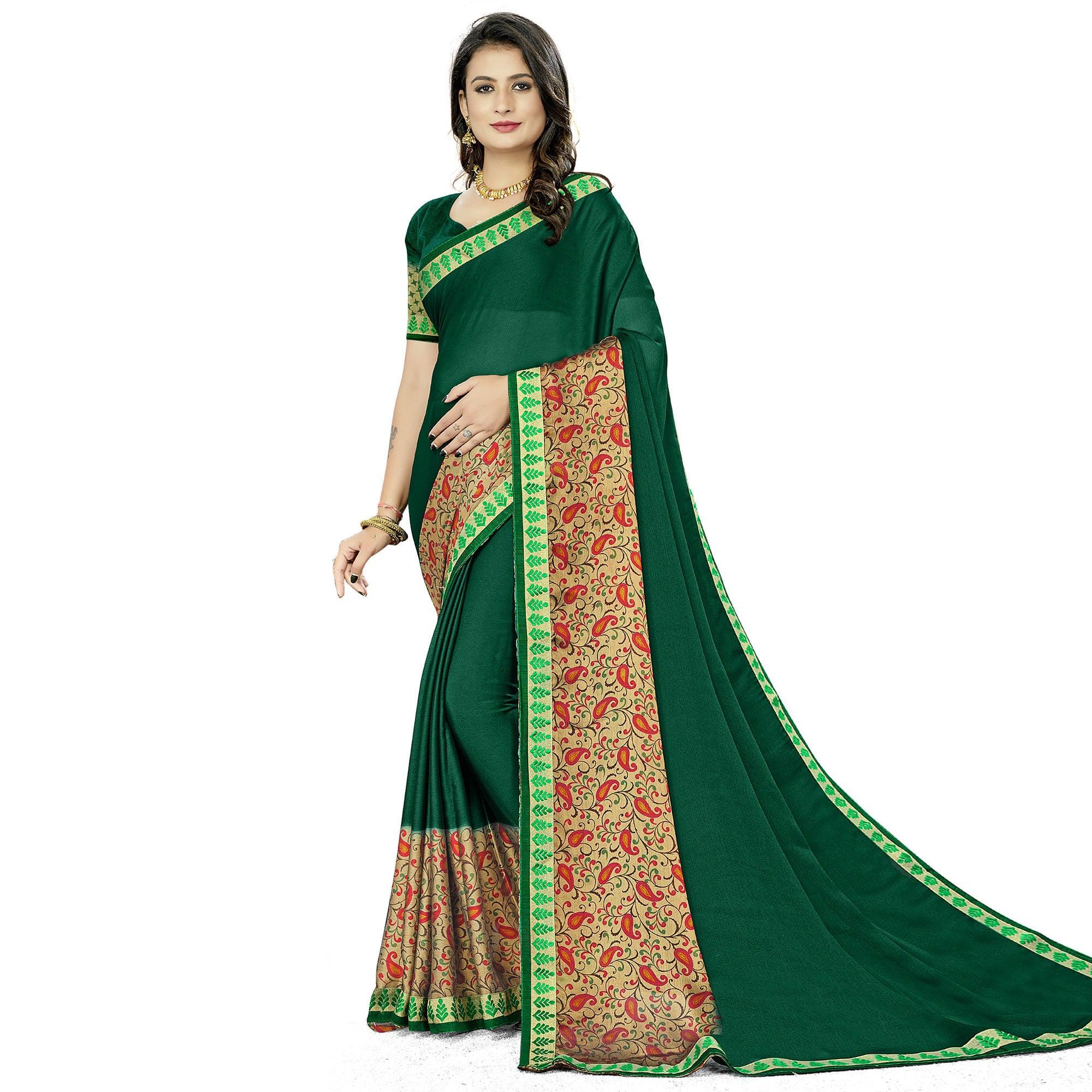 Green Casual Wear Printed Rangoli Silk Saree - Peachmode
