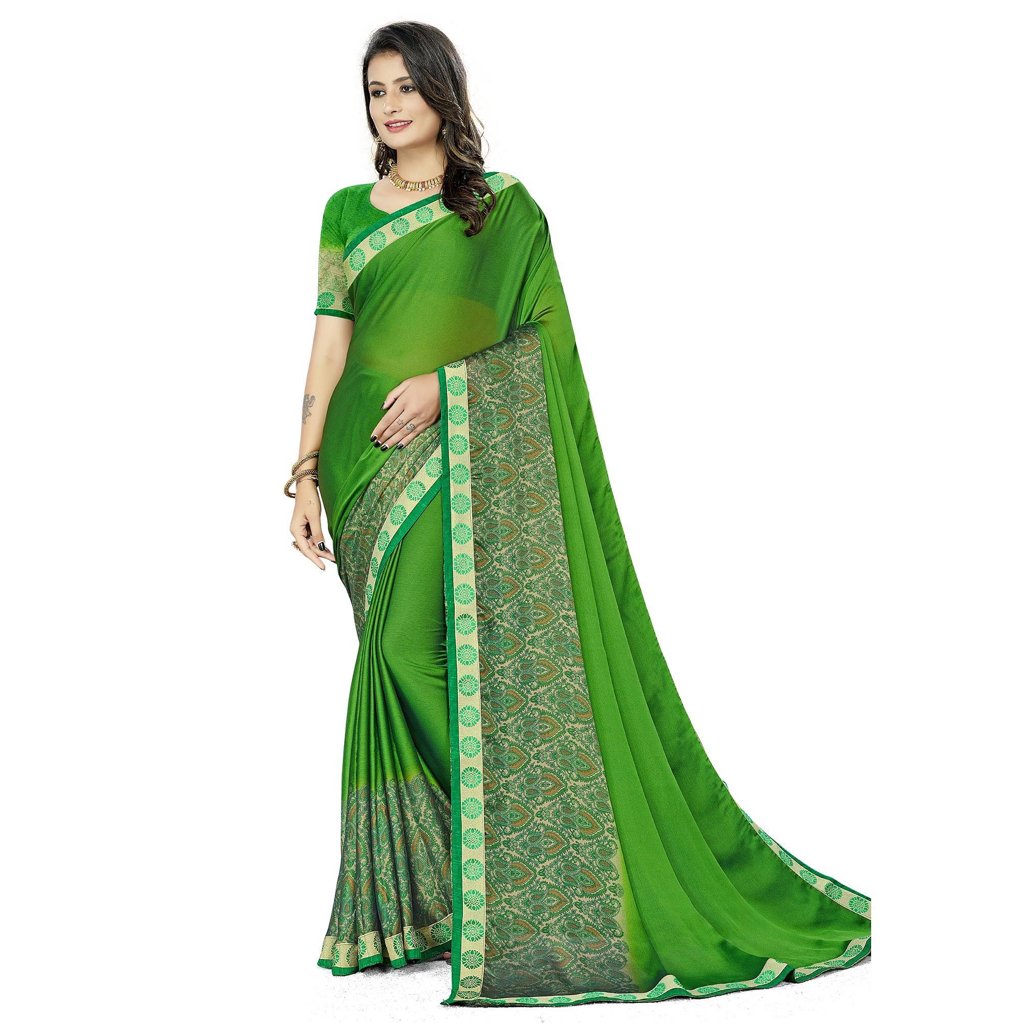 Green Casual Wear Printed Rangoli Silk Saree - Peachmode