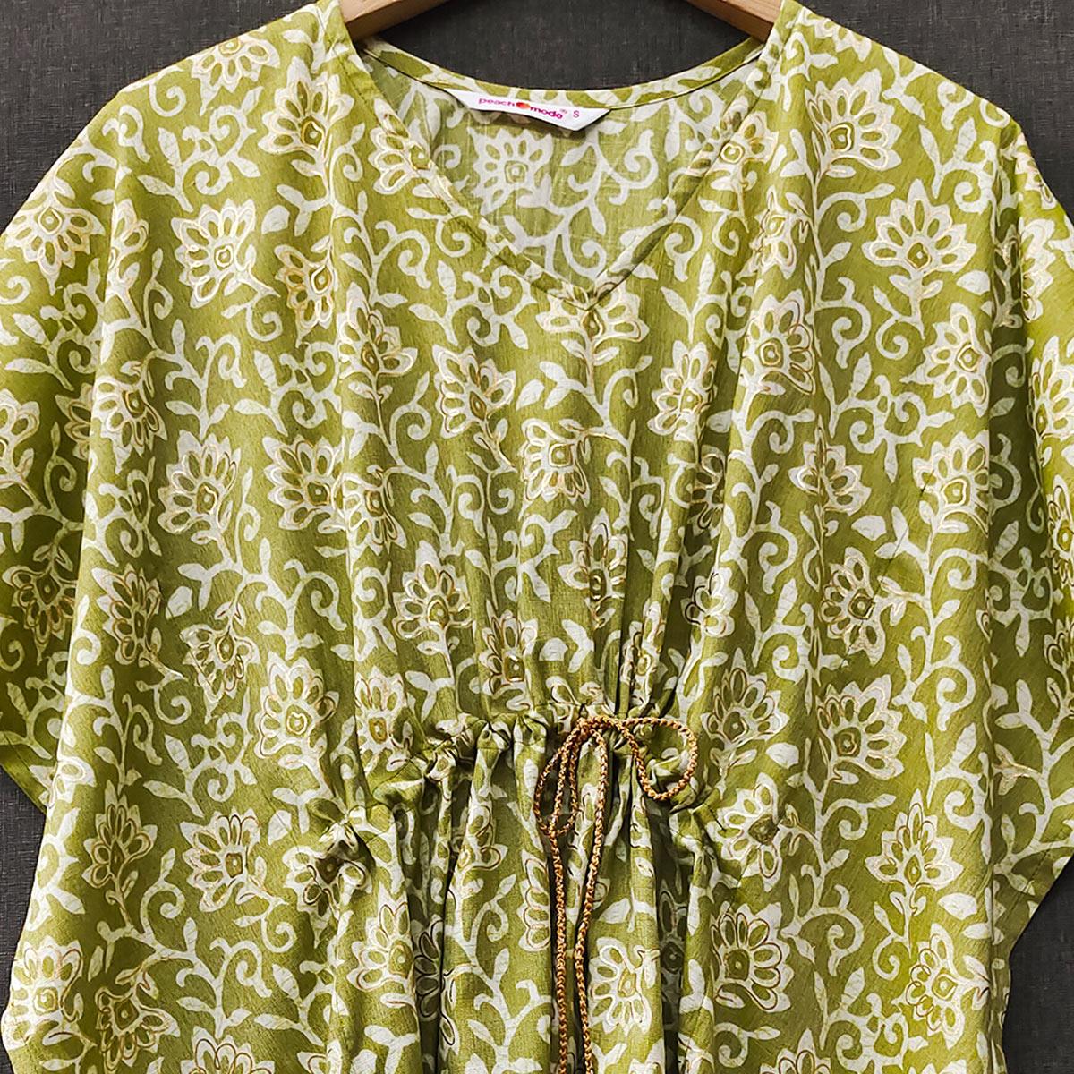 Green Casual Wear Printed Rayon Top - Peachmode