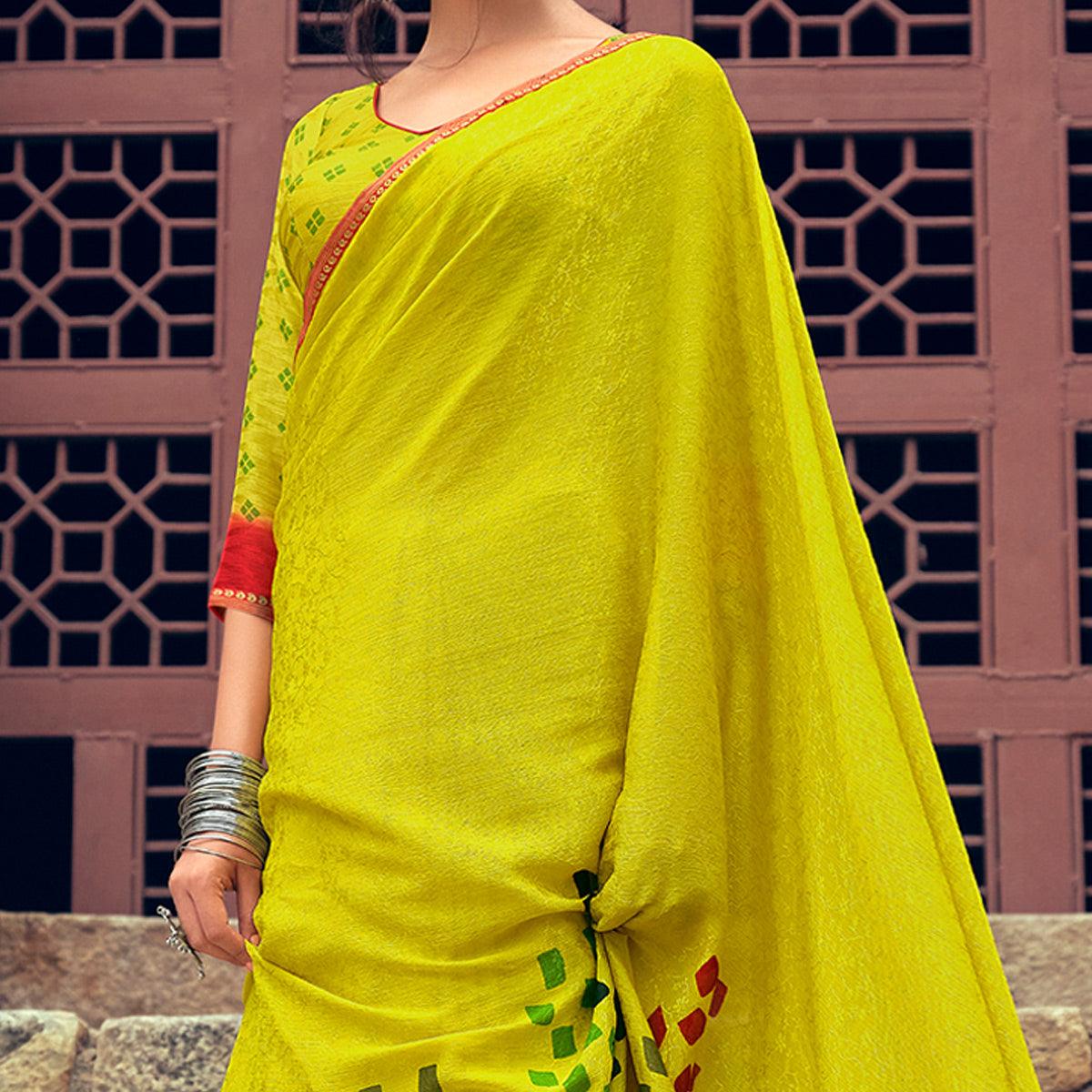 Green Casual Wear Printed Silk Saree - Peachmode