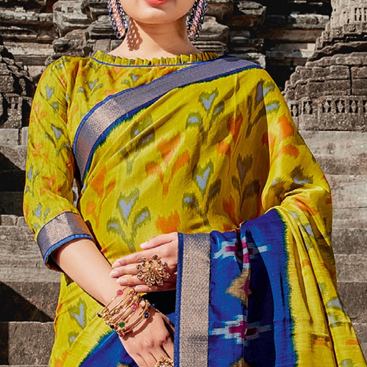 Green Casual Wear Printed Tussar Silk Saree - Peachmode