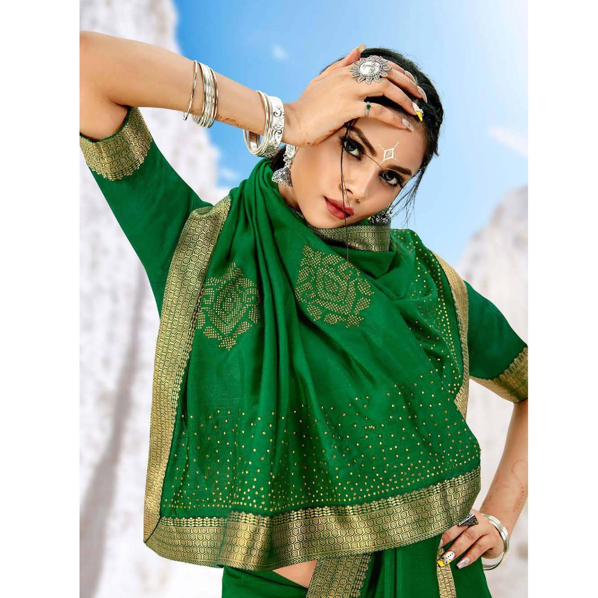 Green Casual Wear Solid And Woven Silk Saree - Peachmode