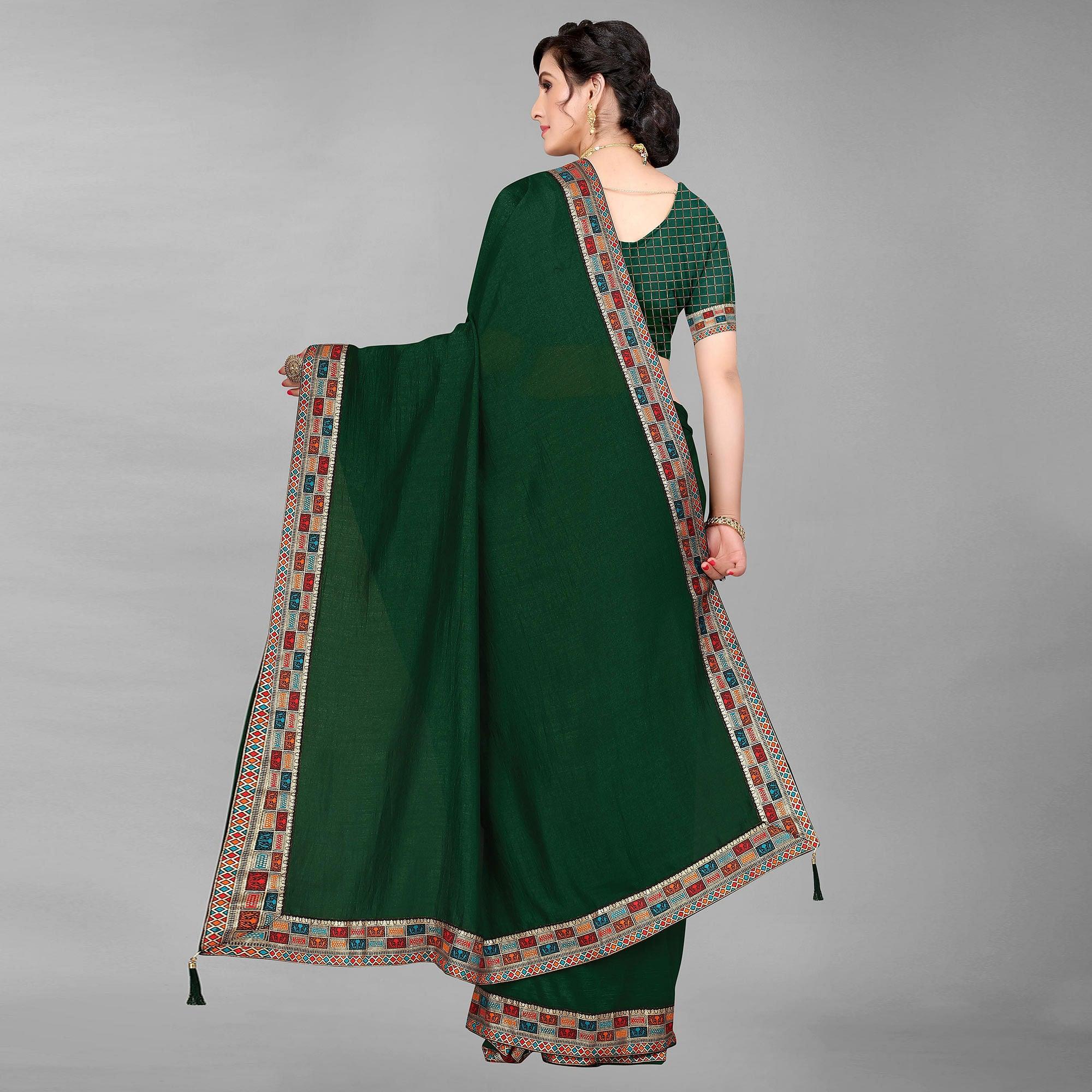 Green Casual Wear Solid Silk Saree - Peachmode