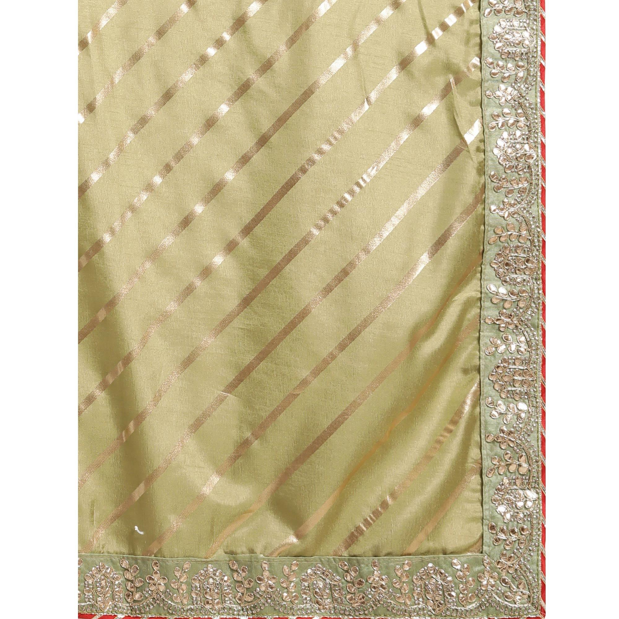 Green Casual Wear Stripes Printed Georgette Saree - Peachmode