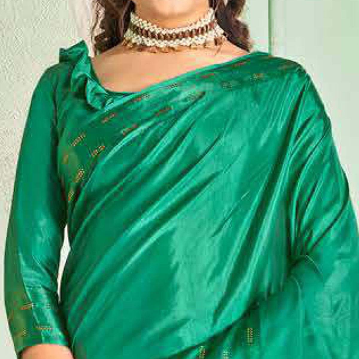 Green Casual Wear Sworski Work Dola Silk Saree - Peachmode