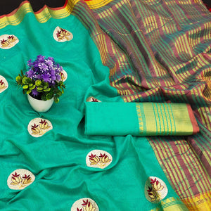 Green Casual Wear Woven Chanderi Silk Saree - Peachmode