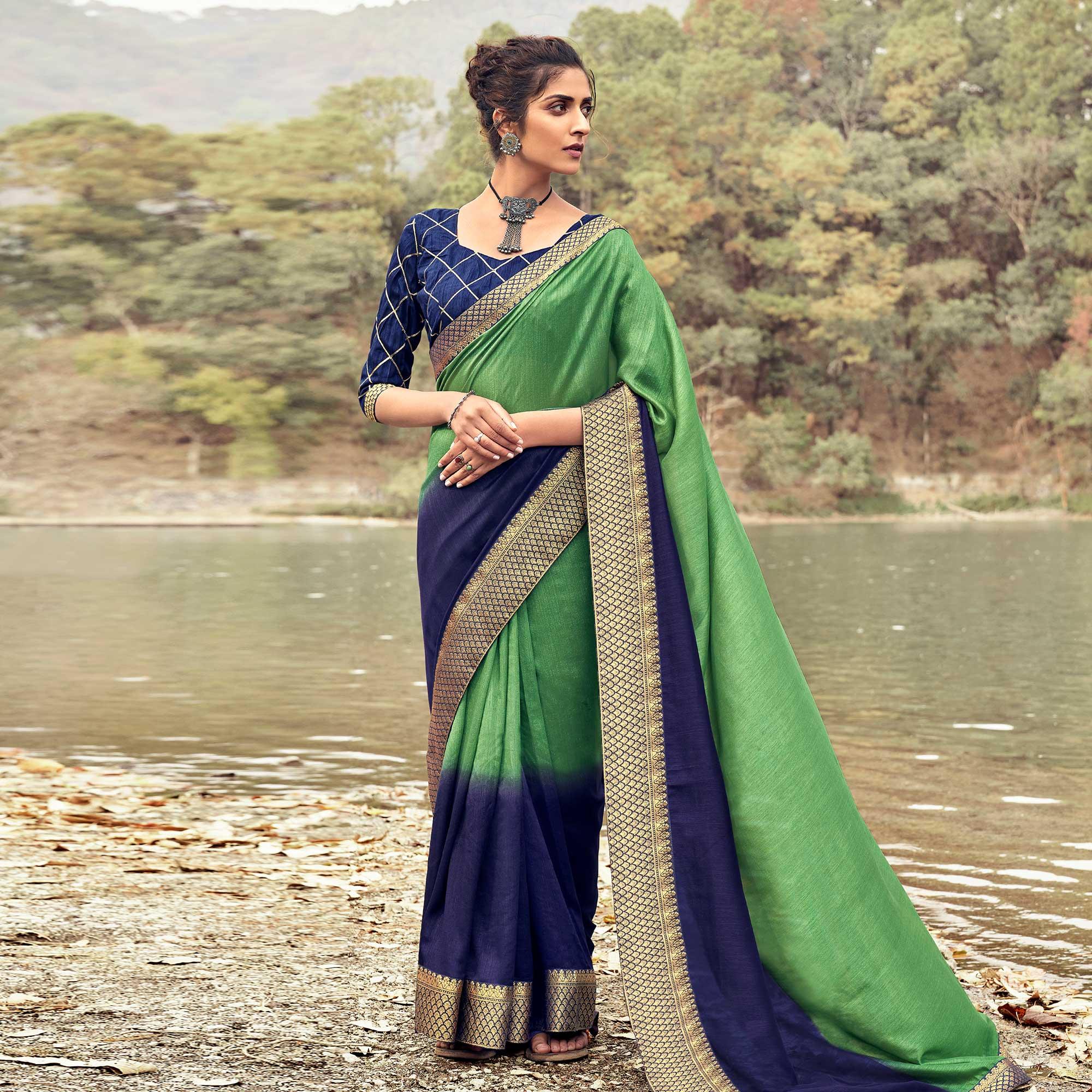 Green Casual Wear Woven Silk Saree - Peachmode