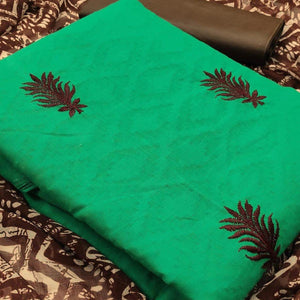 Green Colored Embroidered Casual Wear Jacquard Suit - Peachmode