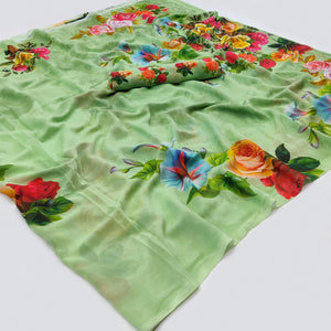 Green Digital Printed Georgette Saree - Peachmode