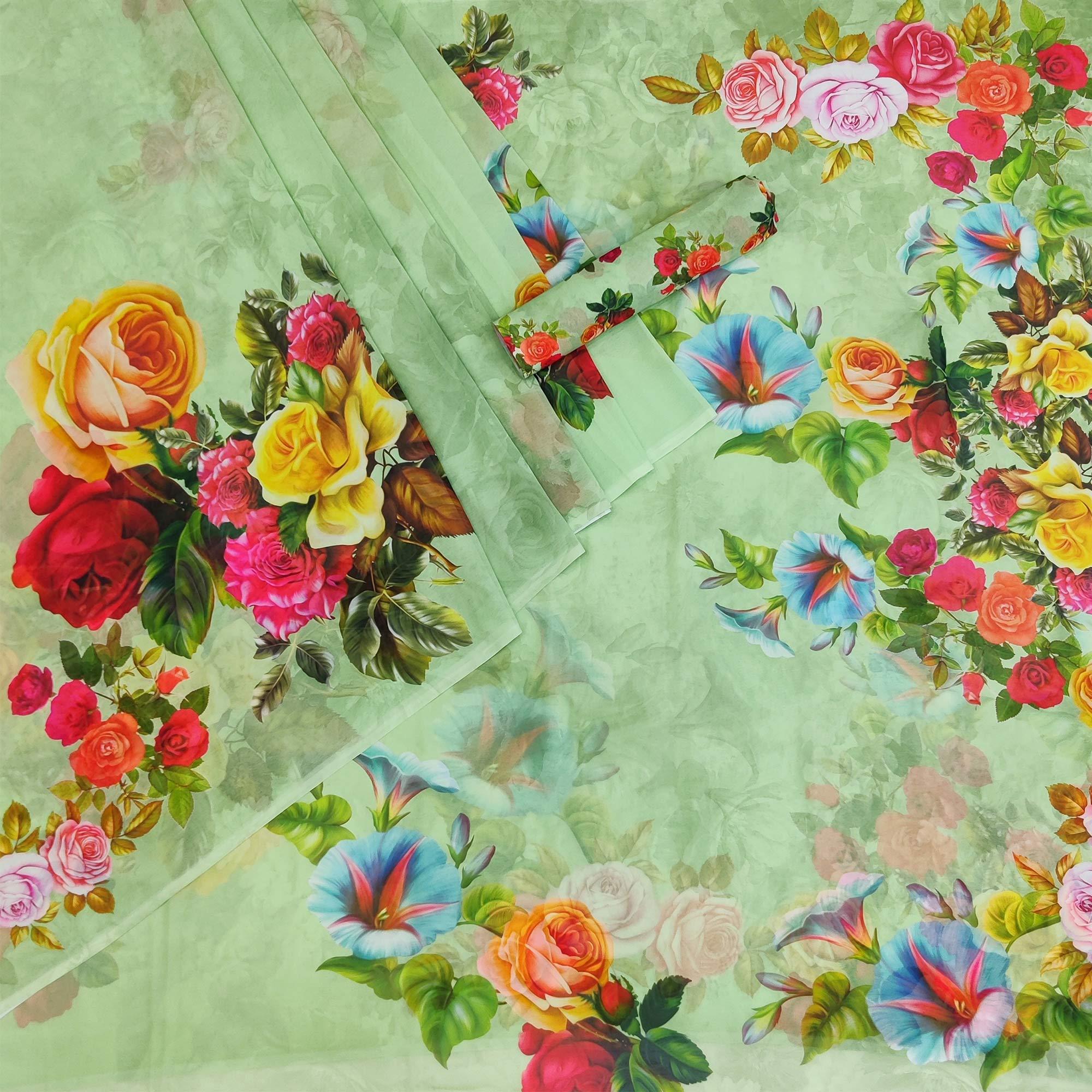 Green Digital Printed Georgette Saree - Peachmode