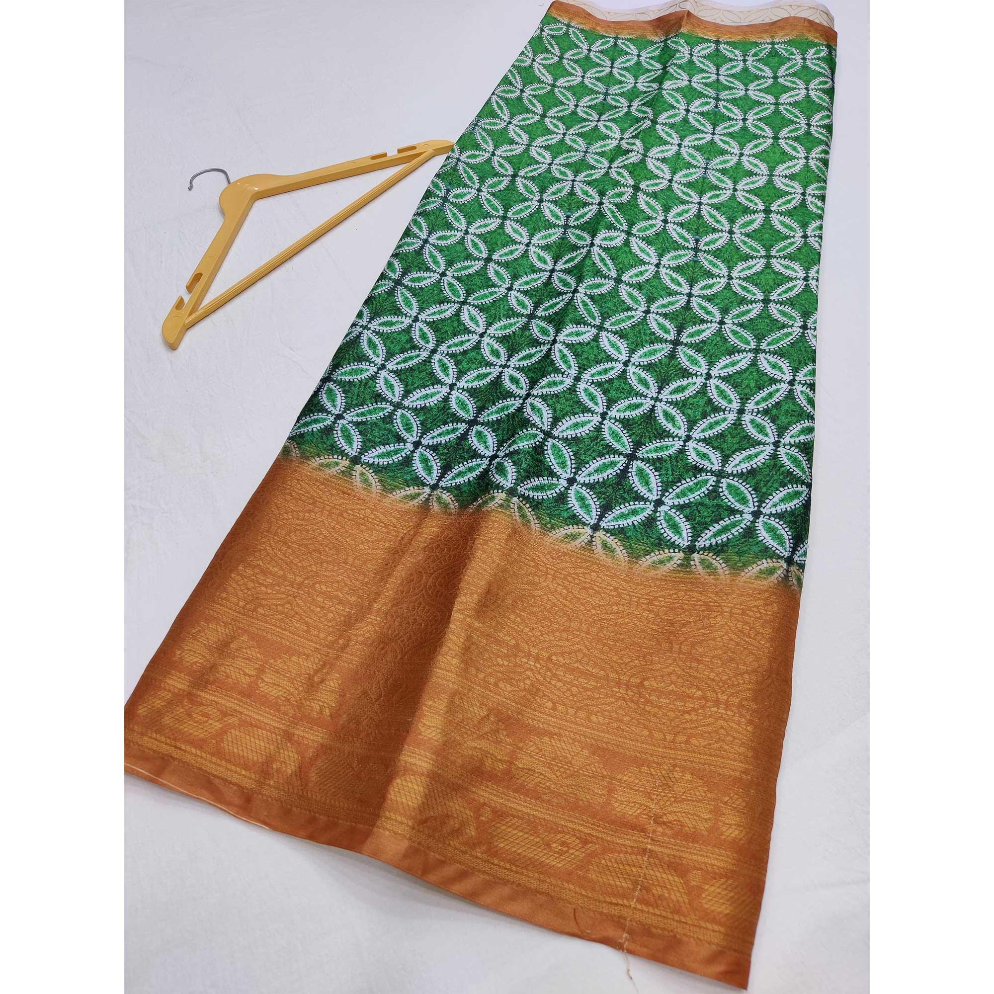 Green Digital Printed Khaadi Saree - Peachmode