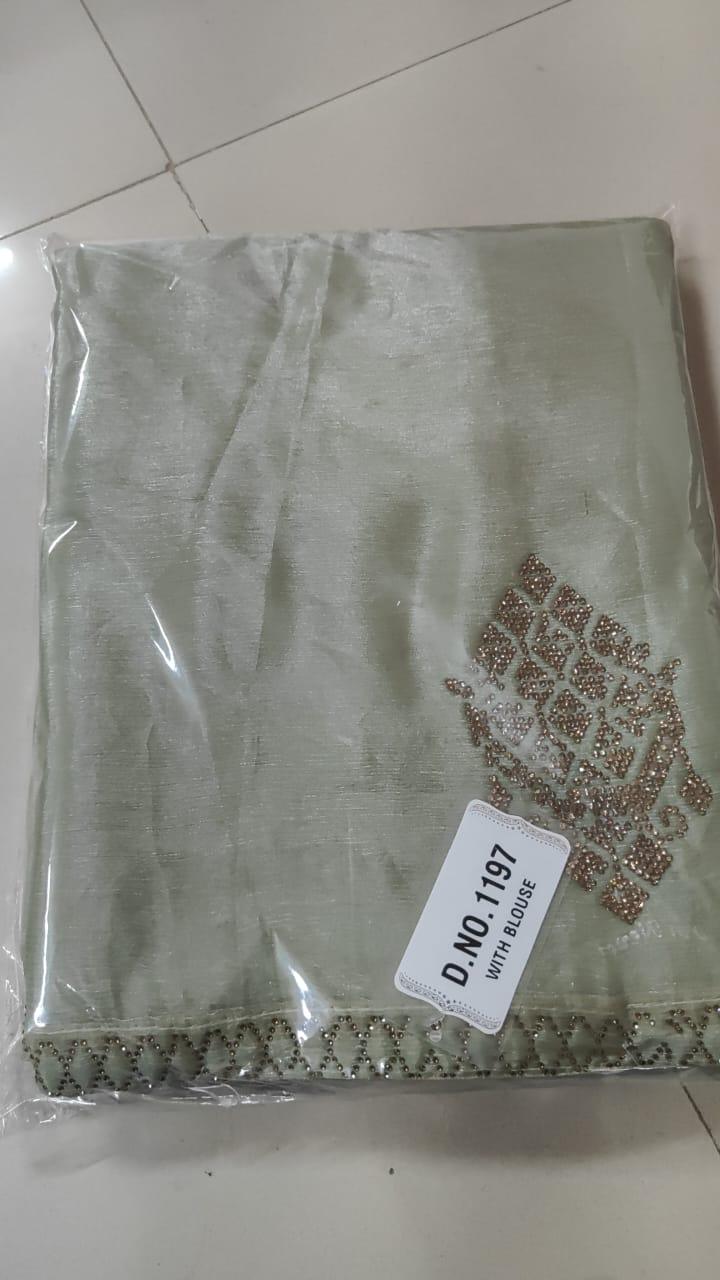 Green Embellished Georgette Saree - Peachmode