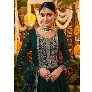 Green Embroidered Georgette Anarkali Suit - Peachmode