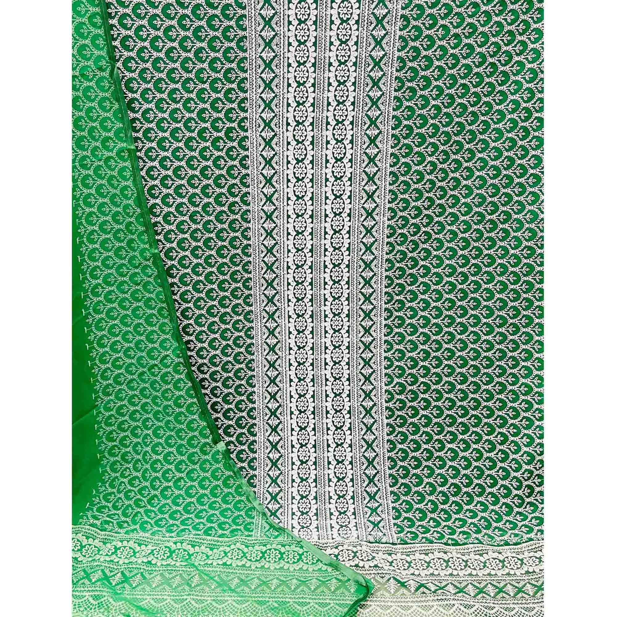 Green Embroidered Georgette Dress Material - Peachmode
