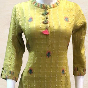 Green Embroidered Georgette Kurti-Pant Set - Peachmode