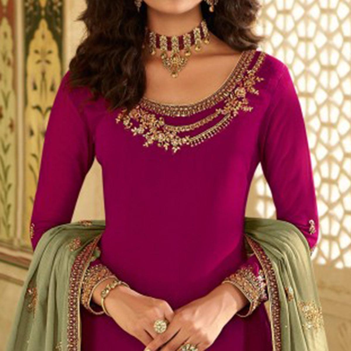 Green Embroidered Georgette Lehenga Kameez - Peachmode