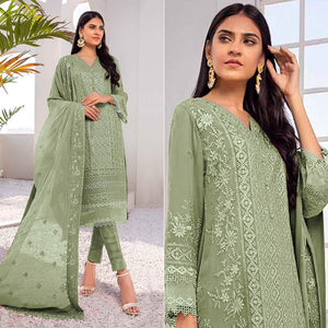 Green Embroidered Georgette Pakistani Suit - Peachmode