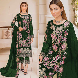 Green Embroidered Georgette Pakistani Suit - Peachmode