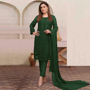 Green Embroidered Georgette Pakistani Suit - Peachmode