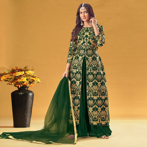 Green Embroidered Georgette Pakistani Suit - Peachmode