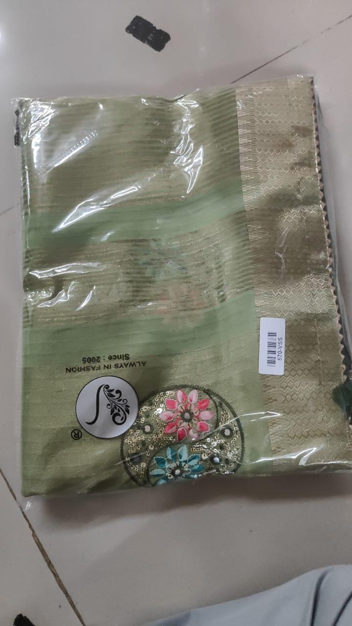 Green Embroidered Georgette Saree - Peachmode