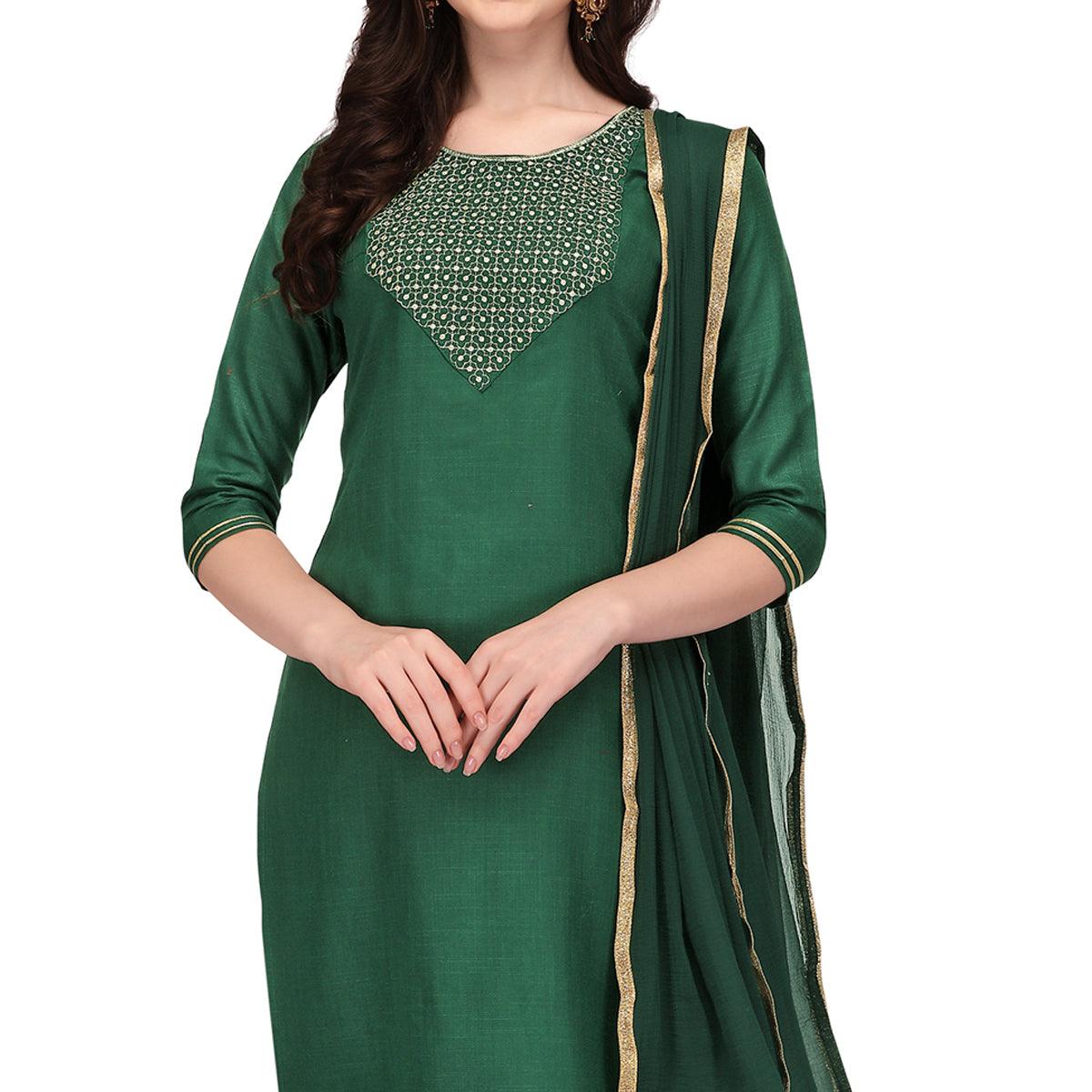 Eerum Chanderi Kurta Set in Green | Pink colour combination dresses,  Combination dresses, Green color combination dresses