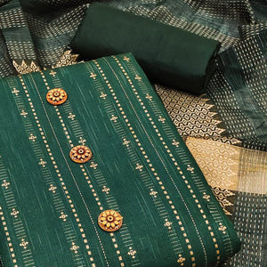 Green Embroidered Pure Cotton Dress Material - Peachmode