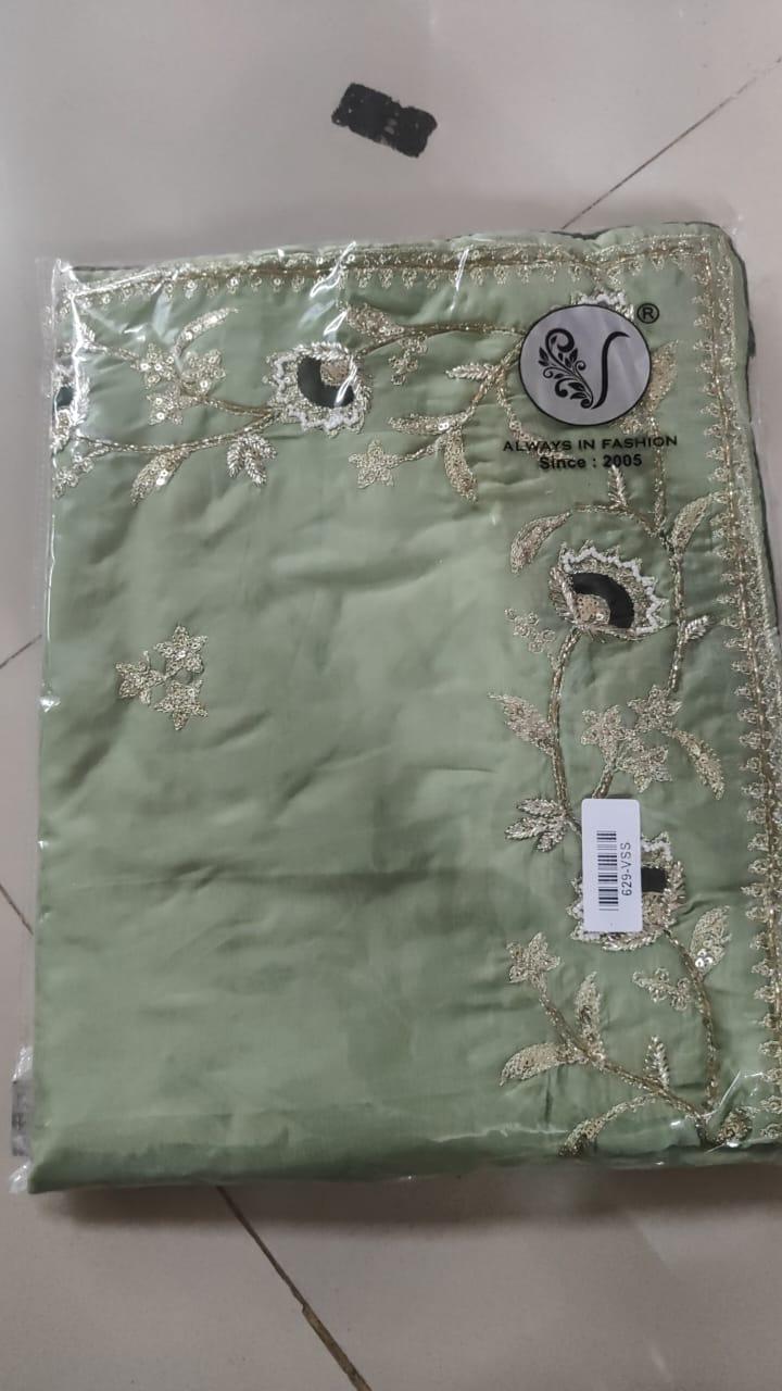 Green Embroidered With Embellished Georgette Saree - Peachmode