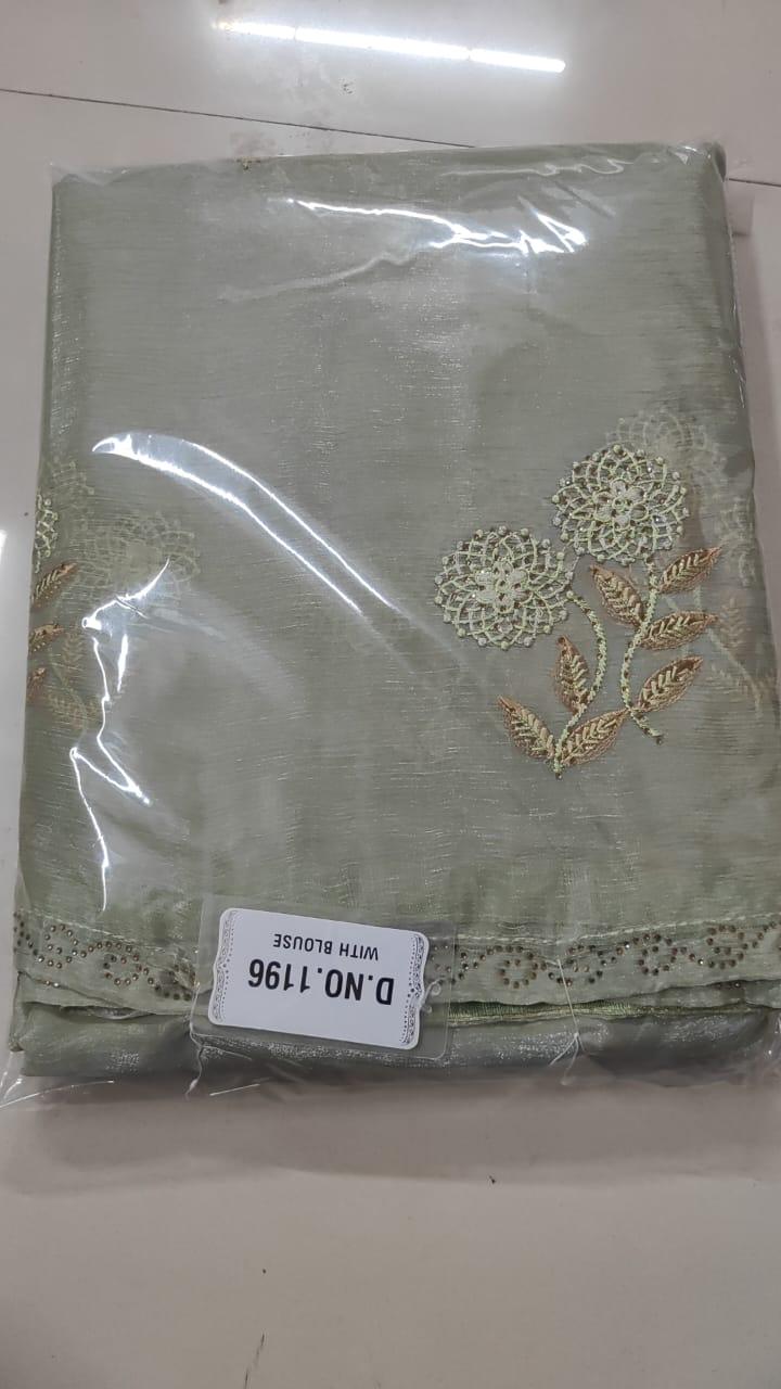 Green Embroidered With Embellished Georgette Saree - Peachmode