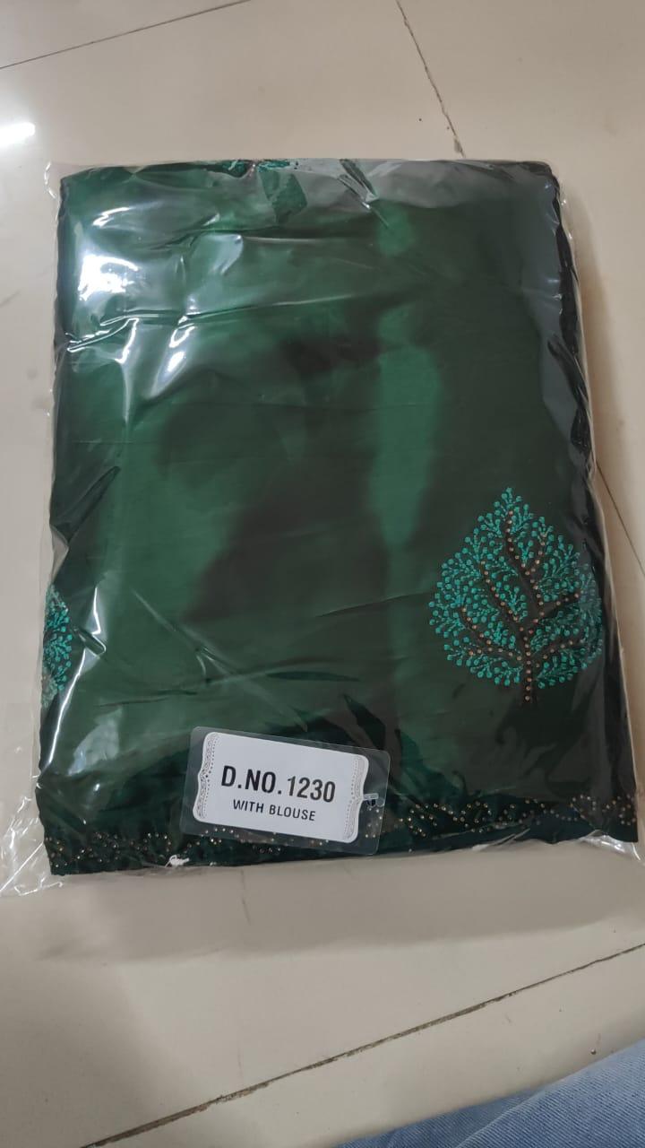 Green Embroidered With Embellished Georgette Saree - Peachmode
