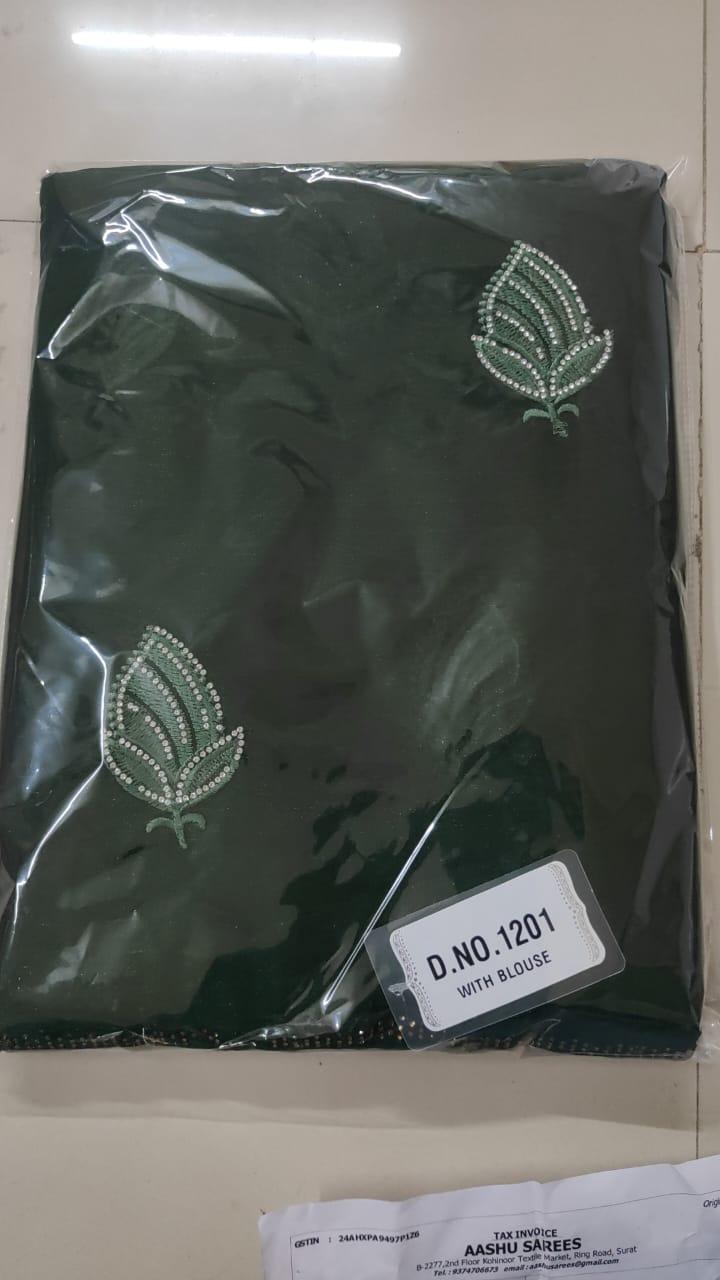 Green Embroidered With Embellished Georgette Saree - Peachmode