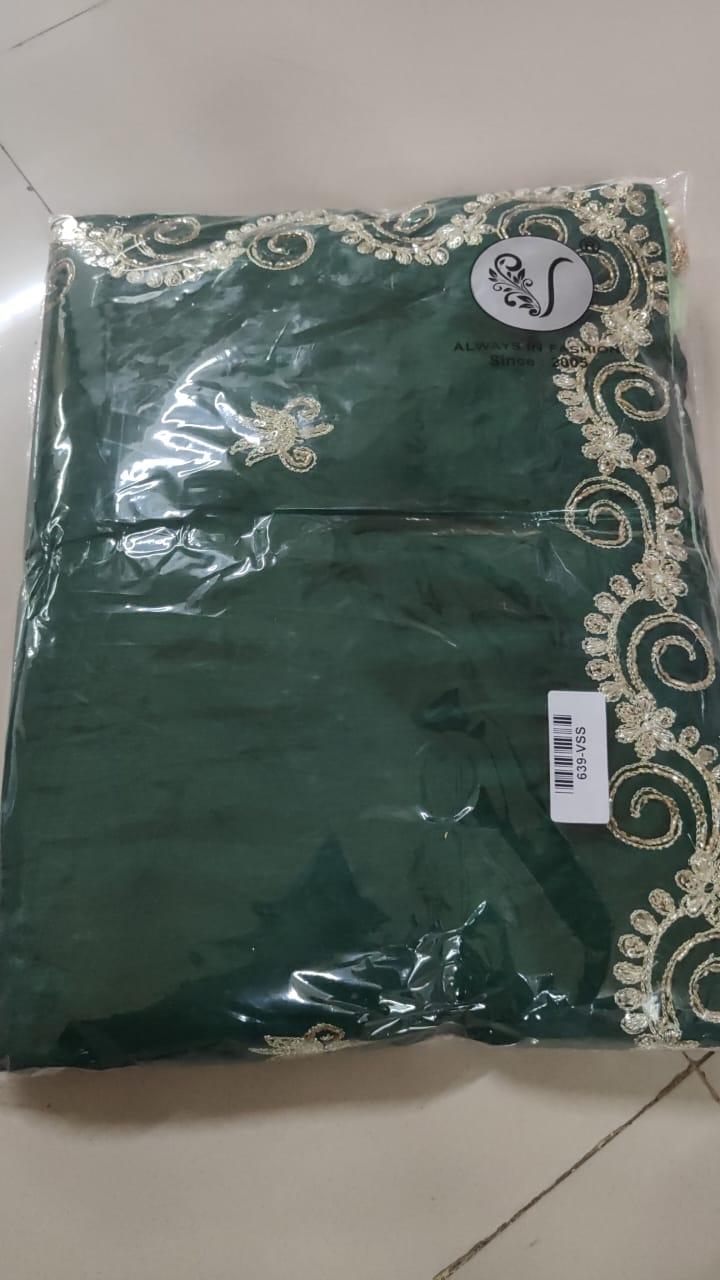Green Embroidered With Embellished Georgette Saree - Peachmode