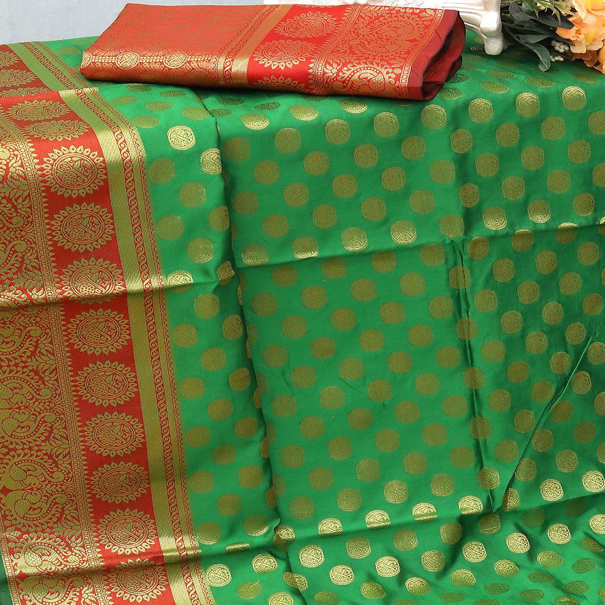 Green Festive Embroidered Kota Banarasi Art Silk Saree - Peachmode