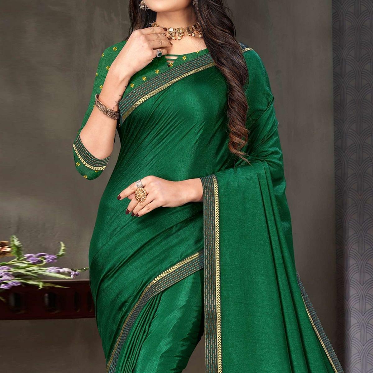 Green Festive Wear Embellished Art Silk Saree - Peachmode