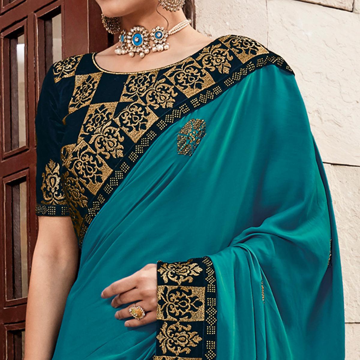 Green Festive Wear Embroidered Art Silk Saree - Peachmode