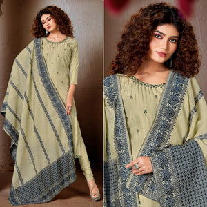 Green Festive Wear Embroidered Chanderi Suit - Peachmode