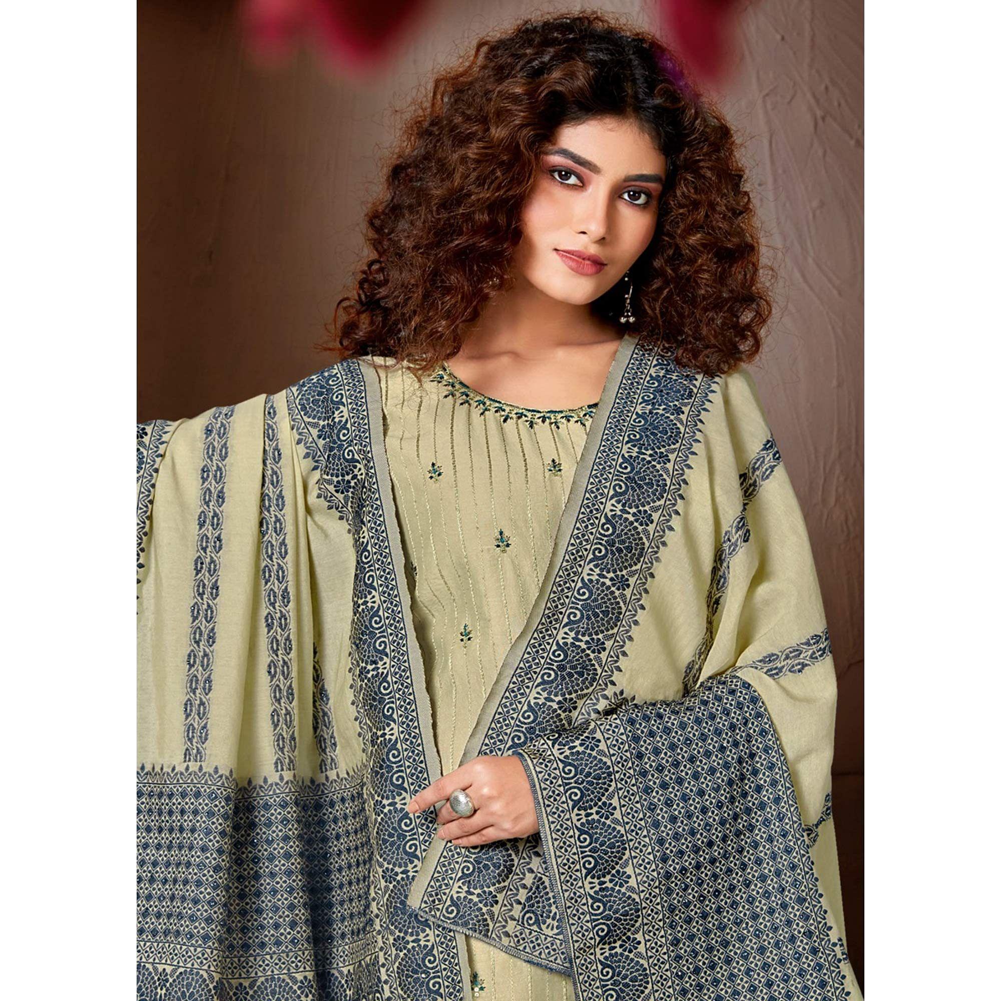 Green Festive Wear Embroidered Chanderi Suit - Peachmode