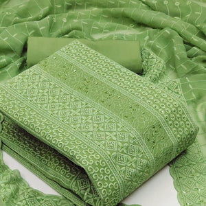 Green Festive Wear Embroidered Georgette Dress Material - Peachmode