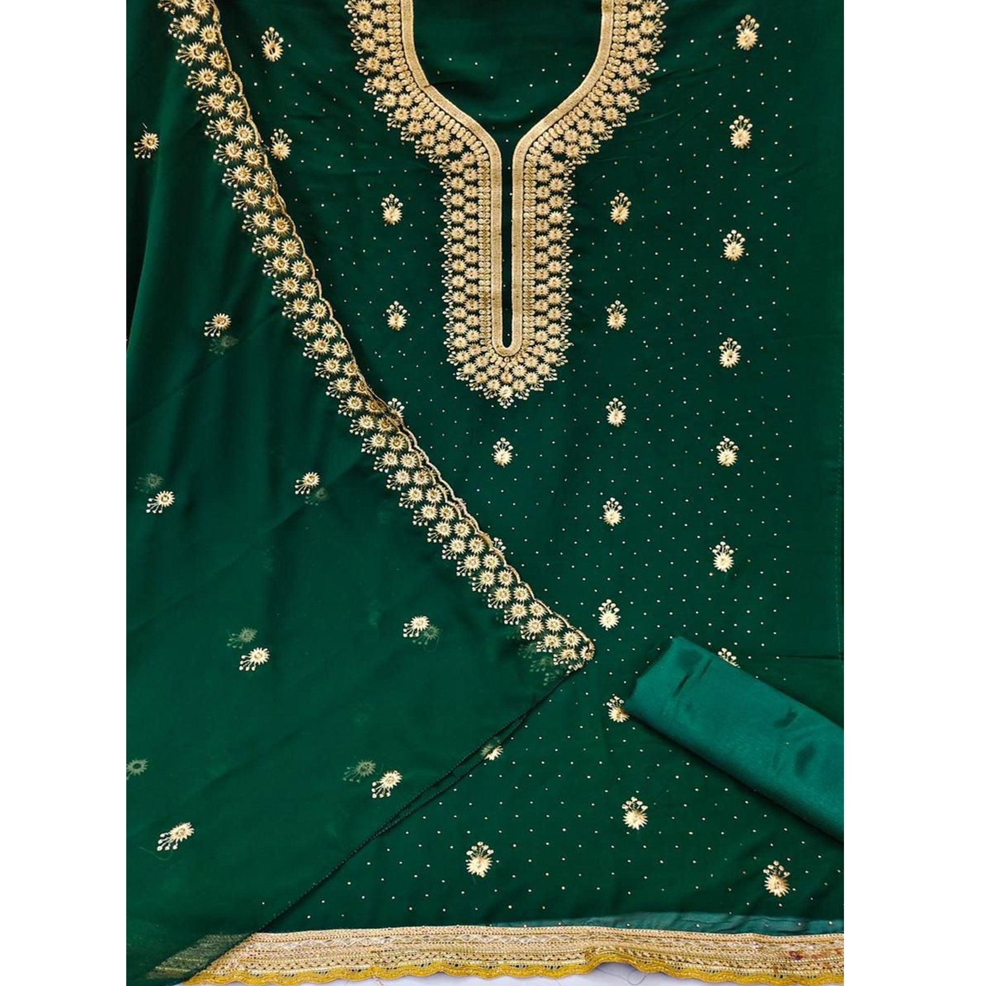 Green Festive Wear Embroidered Georgette Dress Material - Peachmode
