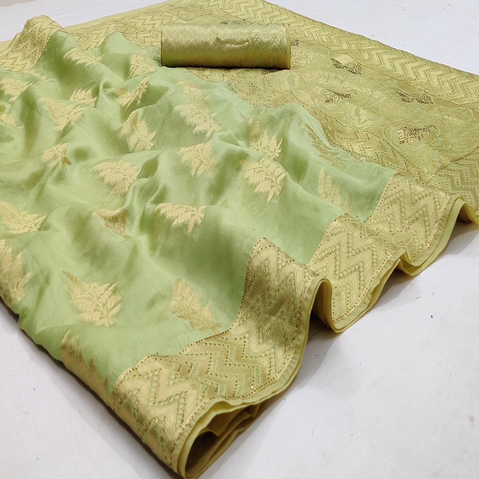 Green Festive Wear Embroidered Organza Saree - Peachmode