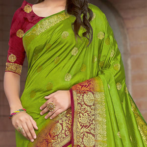 Green Festive Wear Embroidered Silk Saree - Peachmode