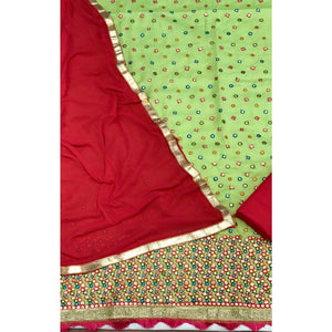 Green Festive Wear Embroidery With Embellished Cotton Dress Material - Peachmode