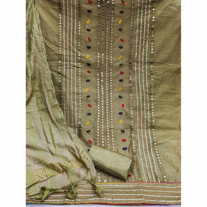 Green Festive Wear Floral Sequecne Embroidered Chanderi Dress Material - Peachmode