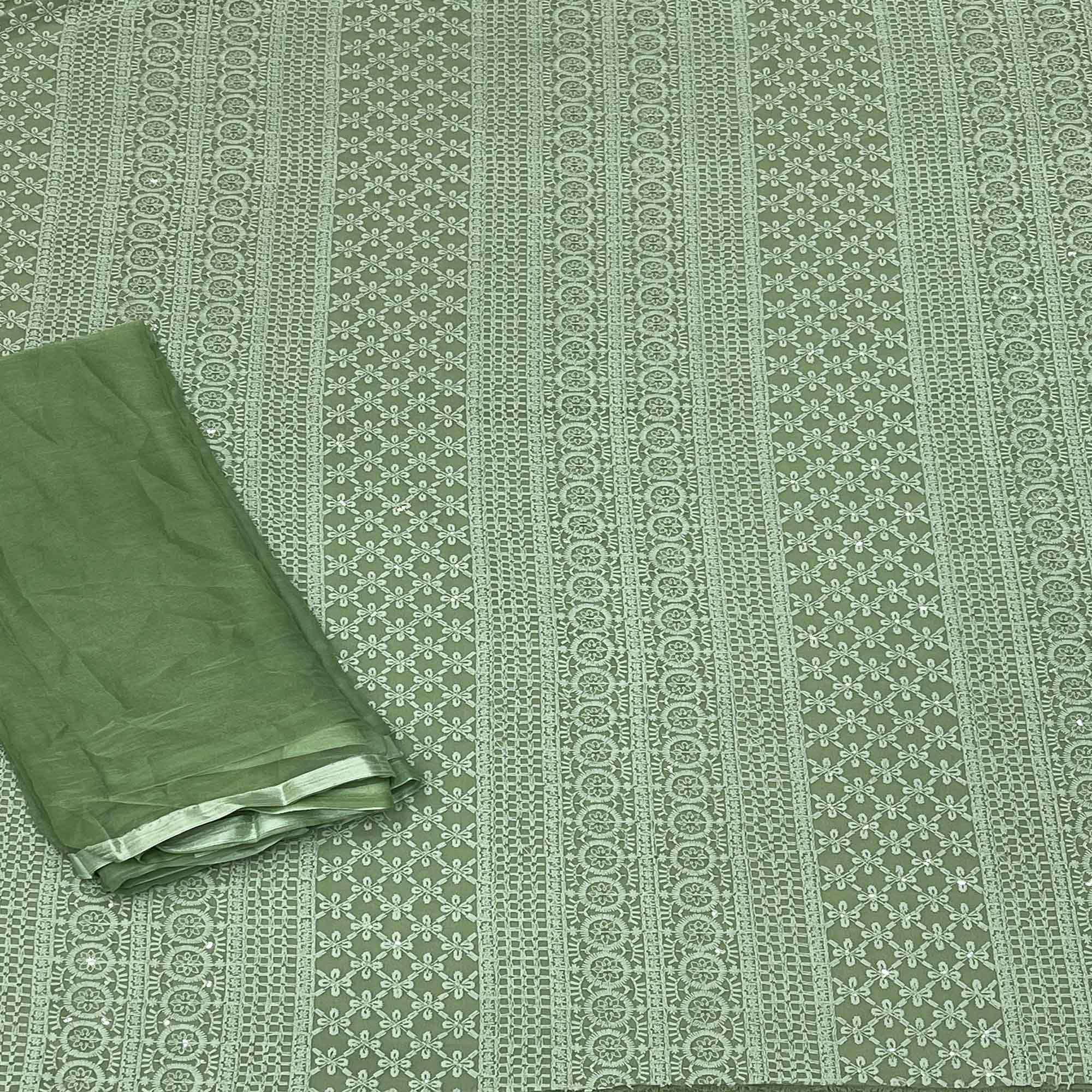 Green Festive Wear Heavy Embroidered Georgette Dress Material - Peachmode