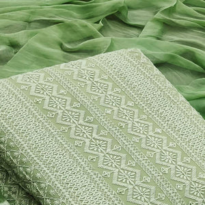 Green Festive Wear Heavy Embroidered Georgette Dress Material - Peachmode
