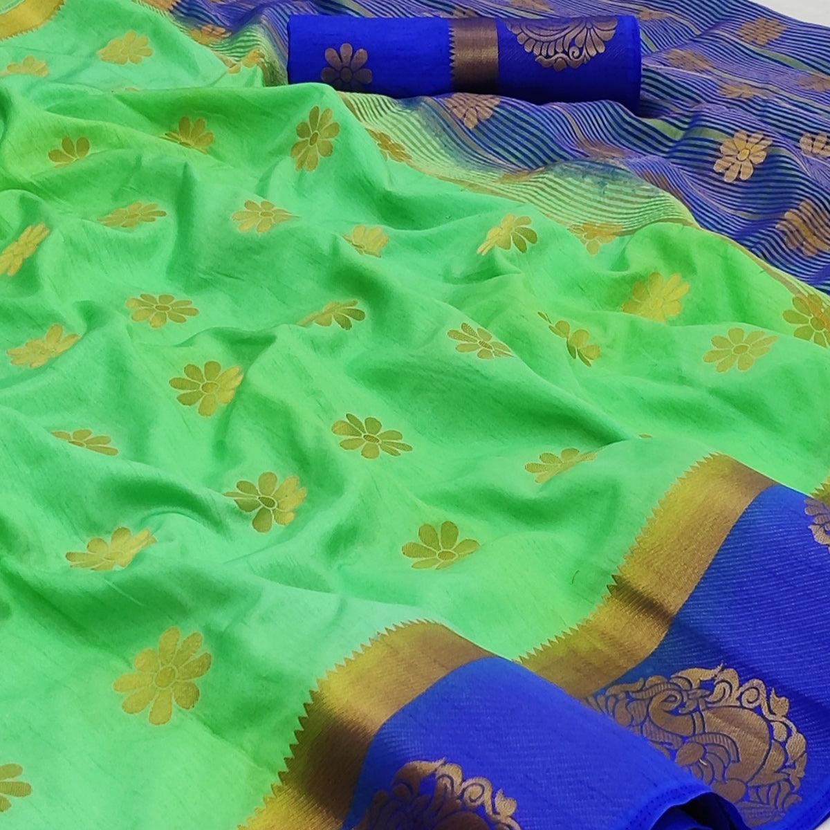 Green Festive Wear Jacquard Border Soft Silk Saree - Peachmode