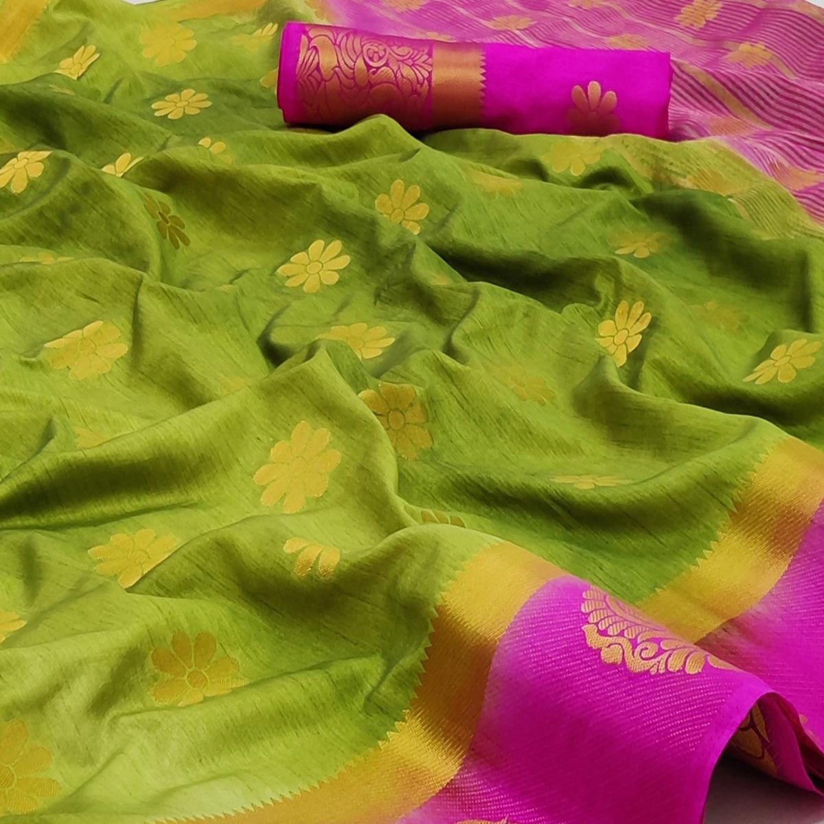 Green Festive Wear Jacquard Border Soft Silk Saree - Peachmode