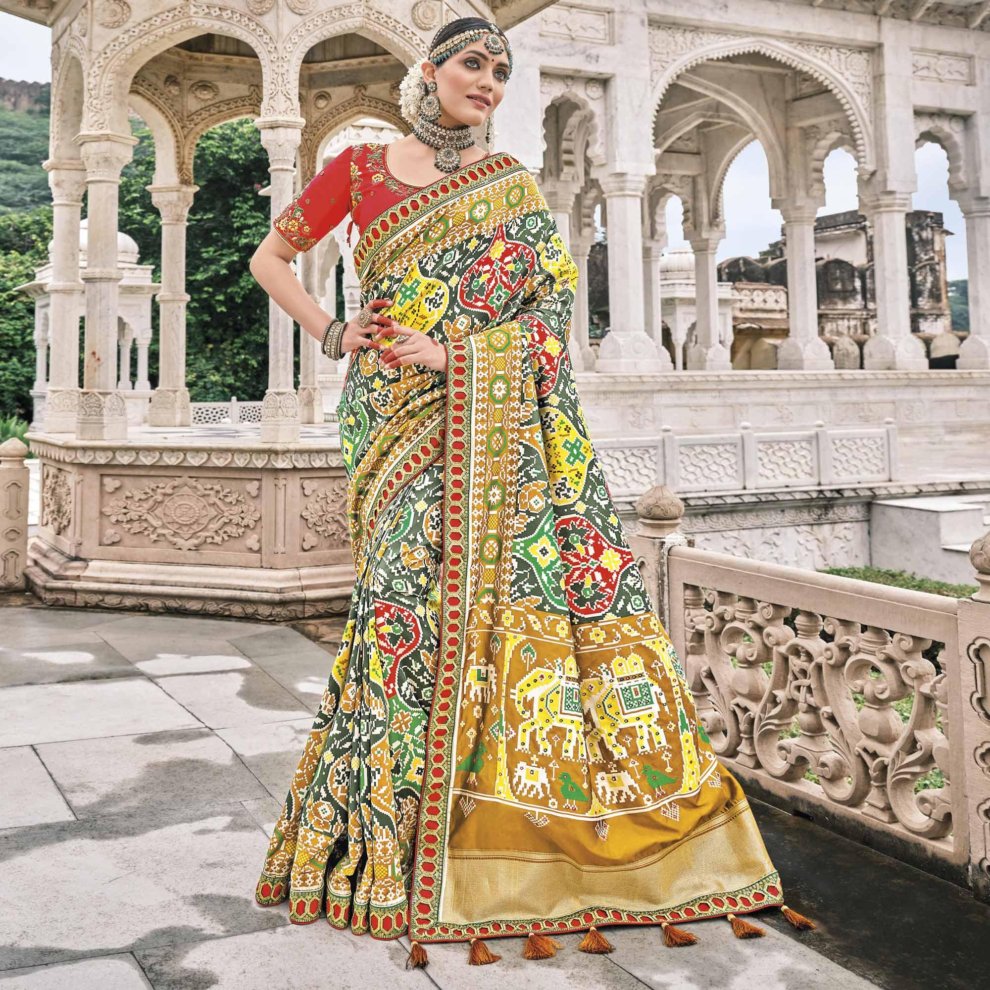 Green Festive Wear Plain & Hand Work  Pure Silk Saree - Peachmode