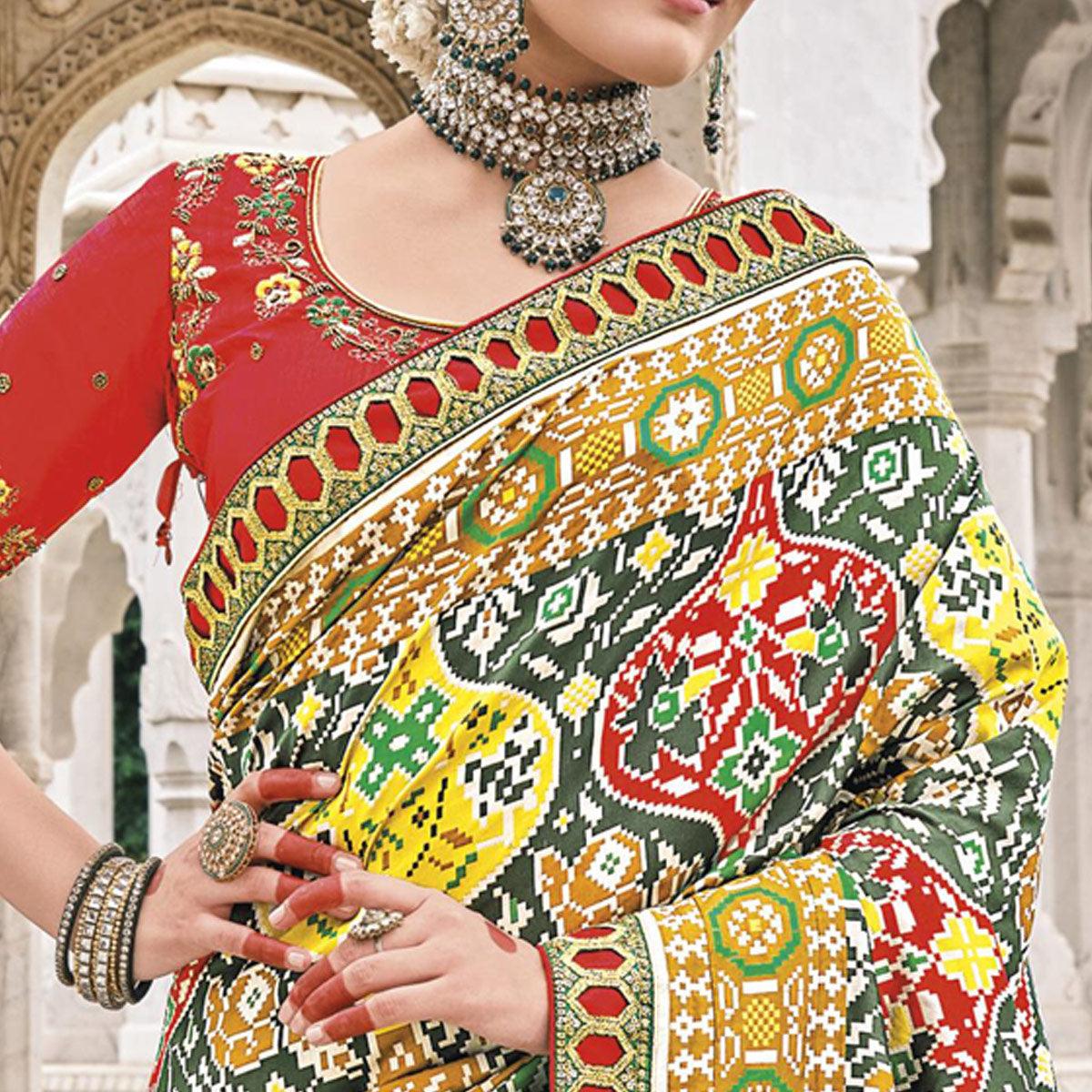 Green Festive Wear Plain & Hand Work  Pure Silk Saree - Peachmode